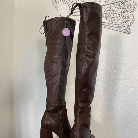 NEW Top Moda Dark Brown Dover Chunky Sexy Thigh High Platform Boots US 8 - Picture 6 of 8